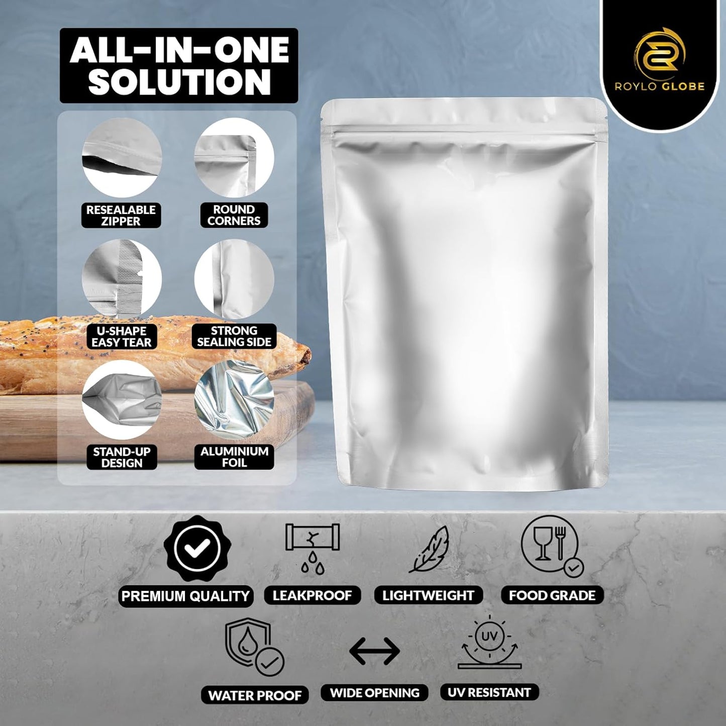 60pcs Heavy-Duty Mylar Bags (14 Mil, 4 Sizes) with Oxygen Absorbers – Airtight Resealable Food Storage Kit with Labels & Clips