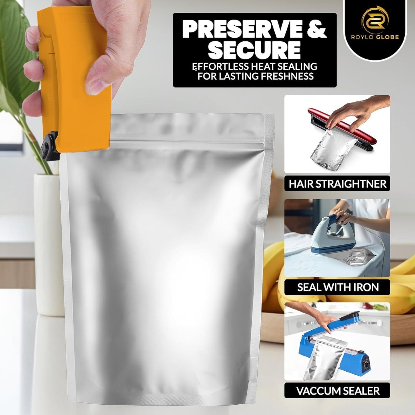 20-Pack 5 Gallon Mylar Bags with 2500cc Oxygen Absorbers, 15MIL Resealable Food Storage Bags + Labels & Clips