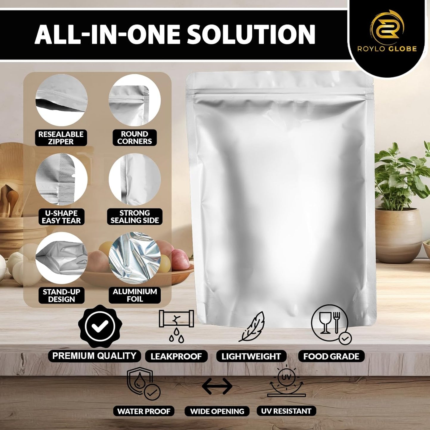 20-Pack 5 Gallon Mylar Bags with 2500cc Oxygen Absorbers, 15MIL Resealable Food Storage Bags + Labels & Clips