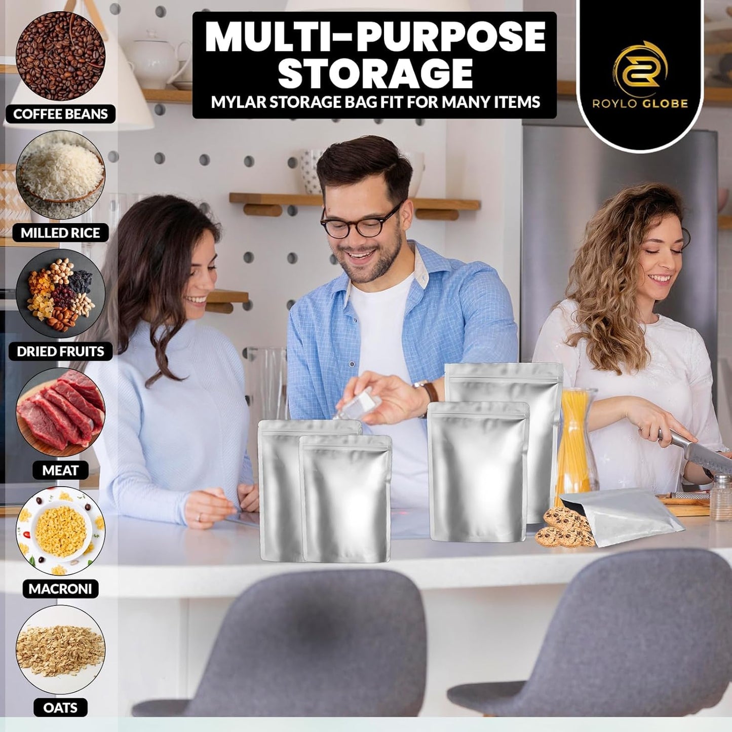 60pcs Heavy-Duty Mylar Bags (14 Mil, 4 Sizes) with Oxygen Absorbers – Airtight Resealable Food Storage Kit with Labels & Clips