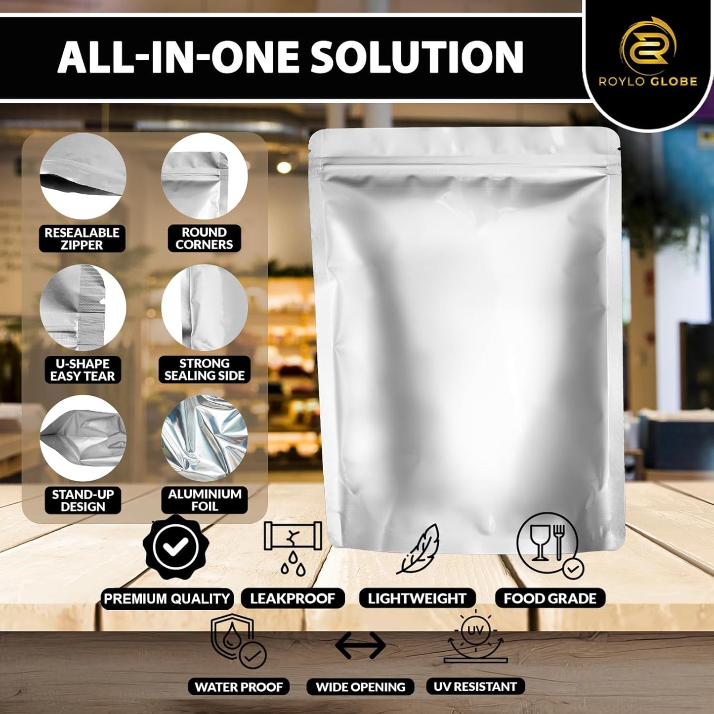 2 Quart Mylar Food Storage Bags – 100 Pack with 500cc Oxygen Absorbers, Labels & Clips (10 Mil, Resealable & Heat-Sealable)