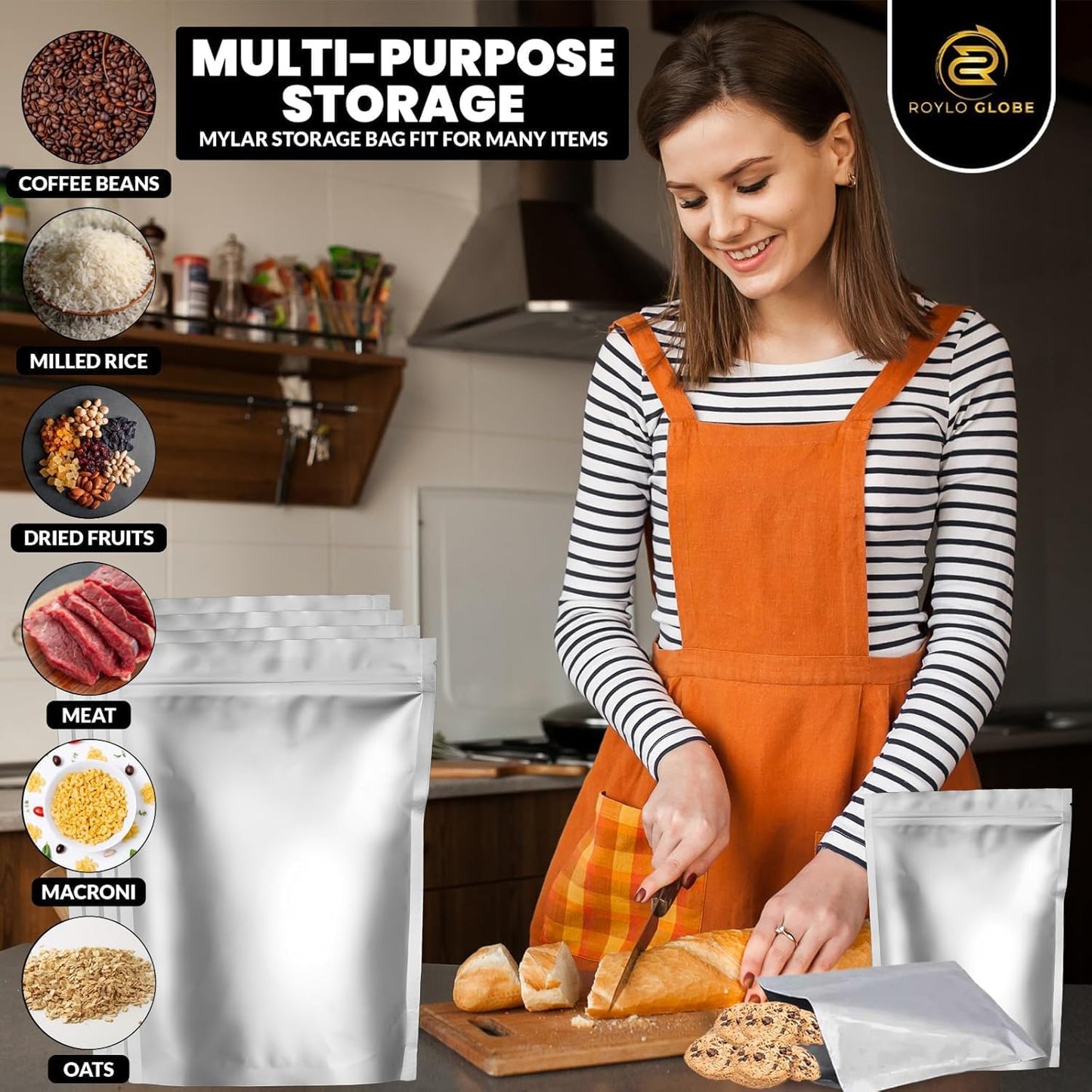 20-Pack 5 Gallon Mylar Bags with 2500cc Oxygen Absorbers, 15MIL Resealable Food Storage Bags + Labels & Clips