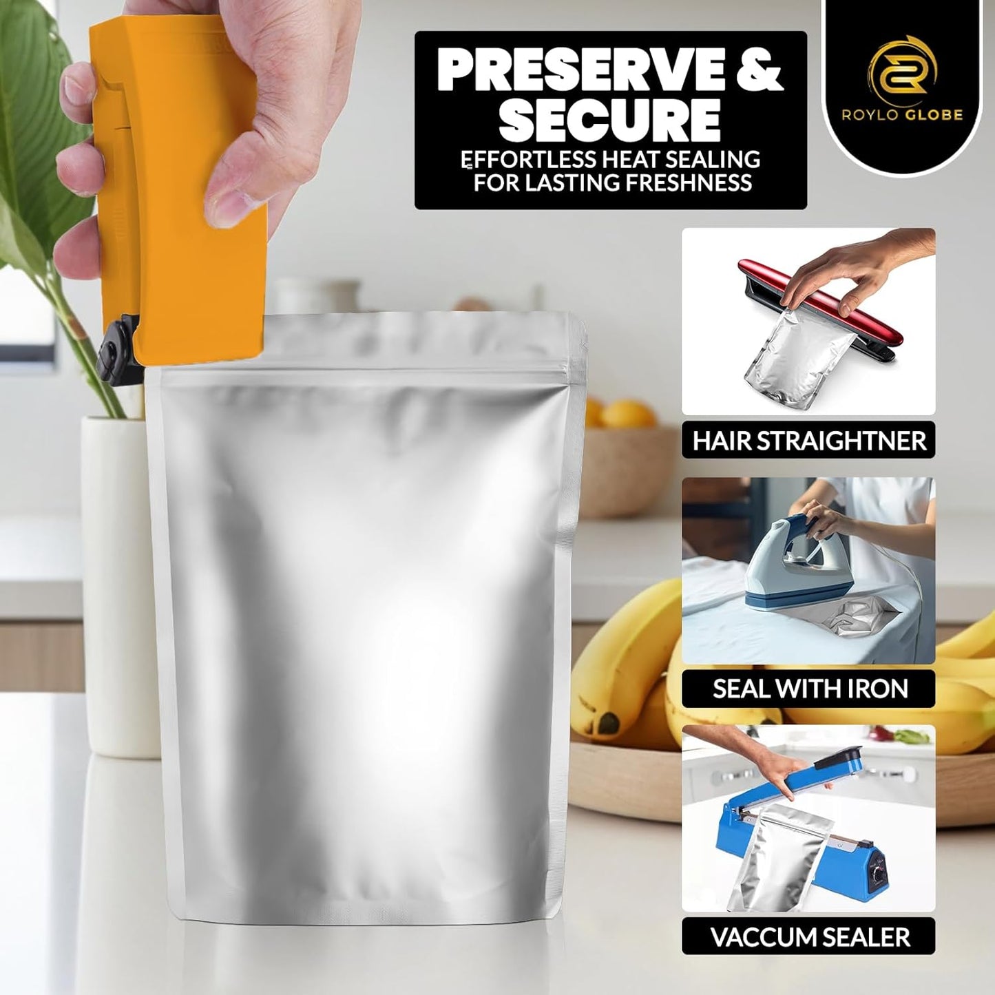 60pcs Heavy-Duty Mylar Bags (14 Mil, 4 Sizes) with Oxygen Absorbers – Airtight Resealable Food Storage Kit with Labels & Clips