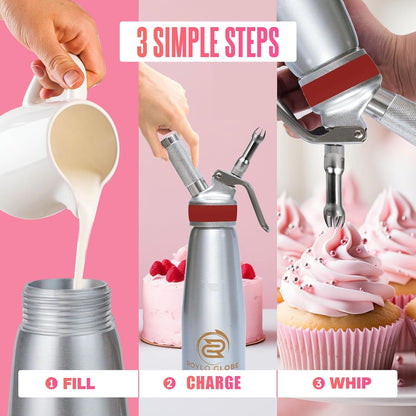 Premium 500ml Whipped Cream Dispenser Set with Silicone Grip – Heavy Duty Aluminum Cream Whipper with 6 Decorating Tips & Gift Box