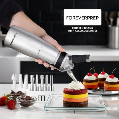 Professional 500ml Whipped Cream Dispenser Set – Aluminum Cream Whipper with 8 Decorating Tips & Cleaning Brushes (Heavy Duty Dessert Maker)