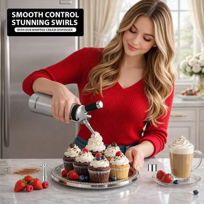 Professional 500ml Whipped Cream Dispenser Set – Aluminum Cream Whipper with 8 Decorating Tips & Cleaning Brushes (Heavy Duty Dessert Maker)