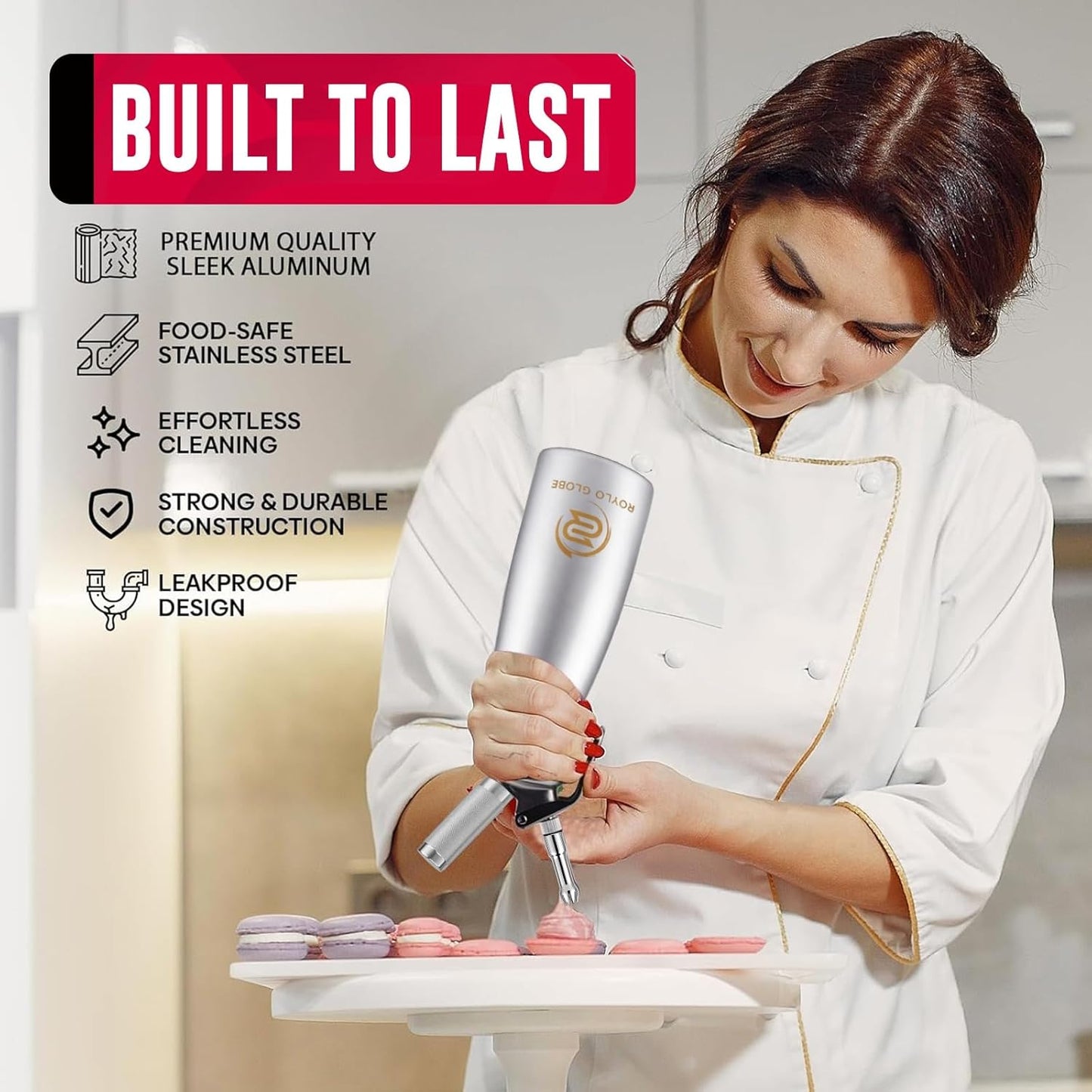 Professional 500ml Whipped Cream Dispenser with Silicone Grip – Heavy Duty Aluminum Cream Whipper Set with 6 Decorating Tips & Cleaning Brushes