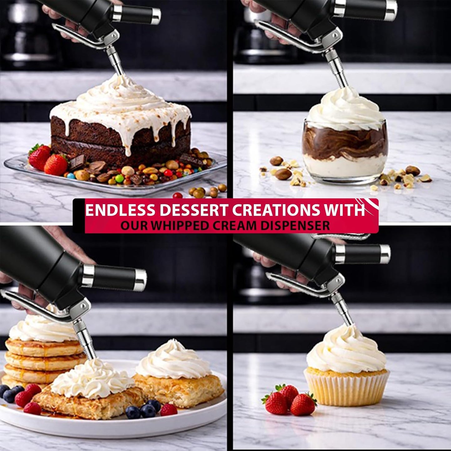 Professional 500ml Whipped Cream Dispenser Set – Aluminum Cream Whipper with 5 Decorating Nozzles & Cleaning Brushes (Heavy Duty Dessert Maker)