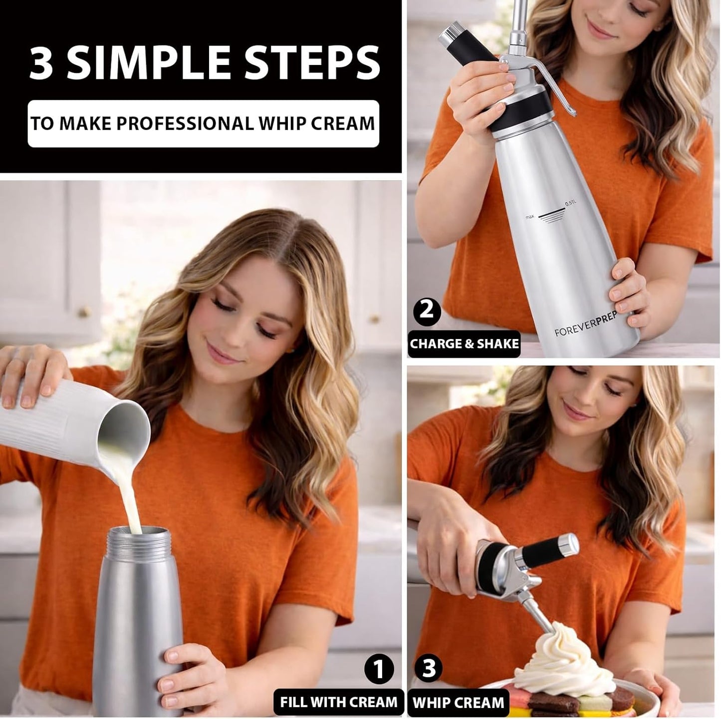 Professional 500ml Whipped Cream Dispenser Set – Aluminum Cream Whipper with 8 Decorating Tips & Cleaning Brushes (Heavy Duty Dessert Maker)
