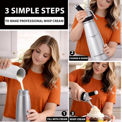 Professional 500ml Whipped Cream Dispenser Set – Aluminum Cream Whipper with 8 Decorating Tips & Cleaning Brushes (Heavy Duty Dessert Maker)