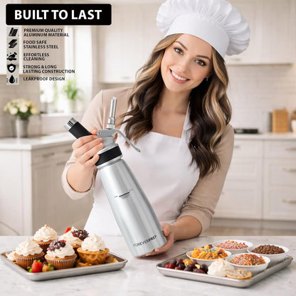 Professional 500ml Whipped Cream Dispenser Set – Aluminum Cream Whipper with 8 Decorating Tips & Cleaning Brushes (Heavy Duty Dessert Maker)