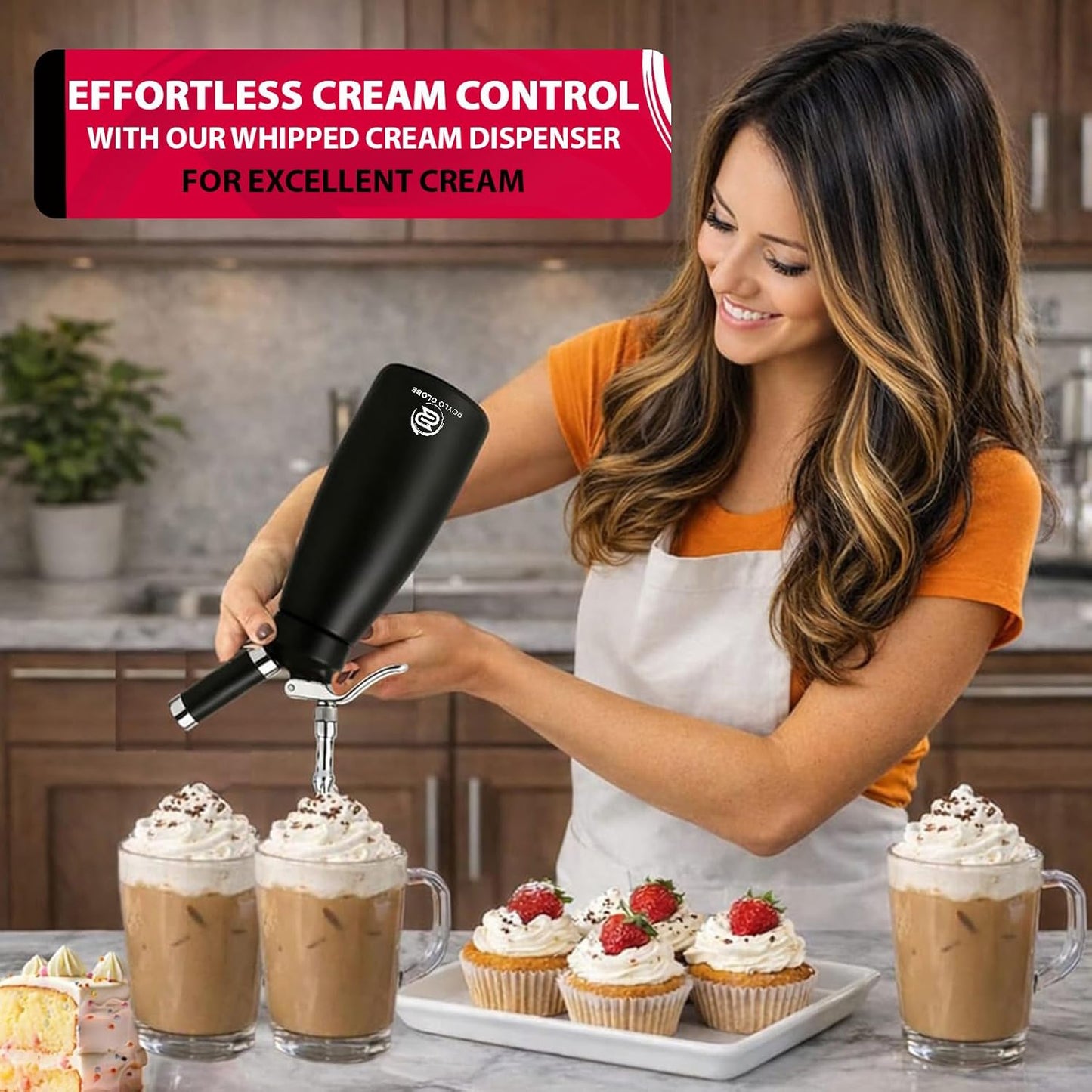Professional 500ml Whipped Cream Dispenser Set – Aluminum Cream Whipper with 5 Decorating Nozzles & Cleaning Brushes (Heavy Duty Dessert Maker)