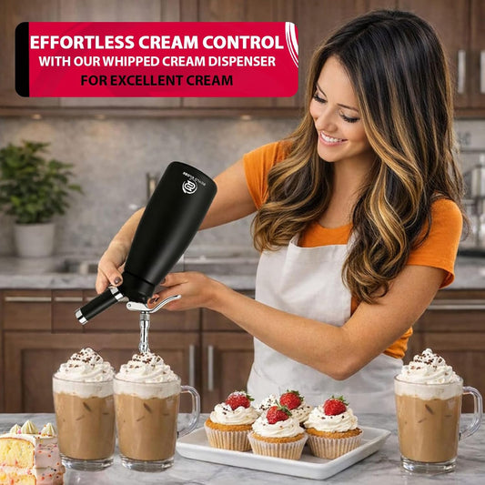 Professional 500ml Whipped Cream Dispenser Set – Aluminum Cream Whipper with 5 Decorating Nozzles & Cleaning Brushes (Heavy Duty Dessert Maker)
