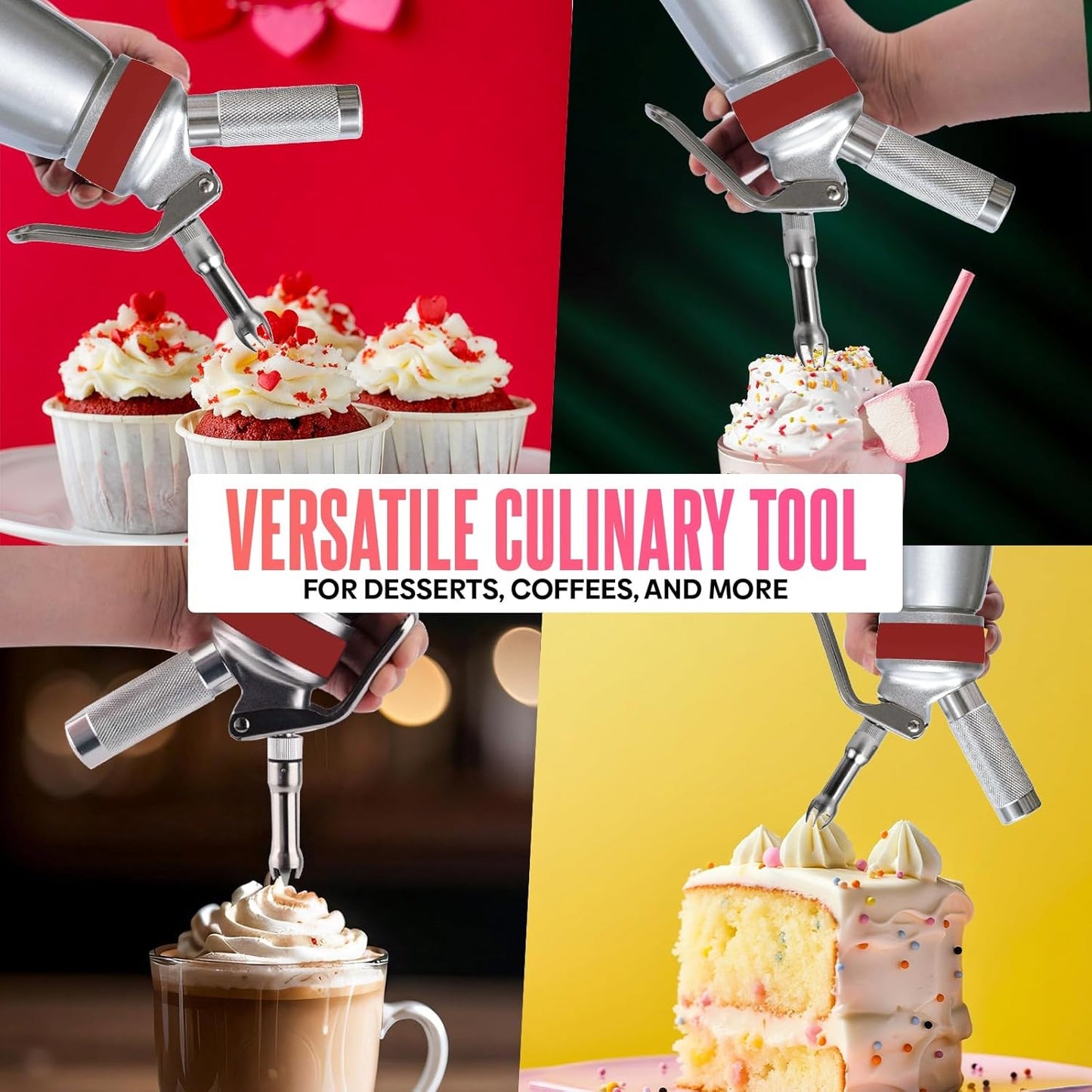 Premium 500ml Whipped Cream Dispenser Set with Silicone Grip – Heavy Duty Aluminum Cream Whipper with 6 Decorating Tips & Gift Box
