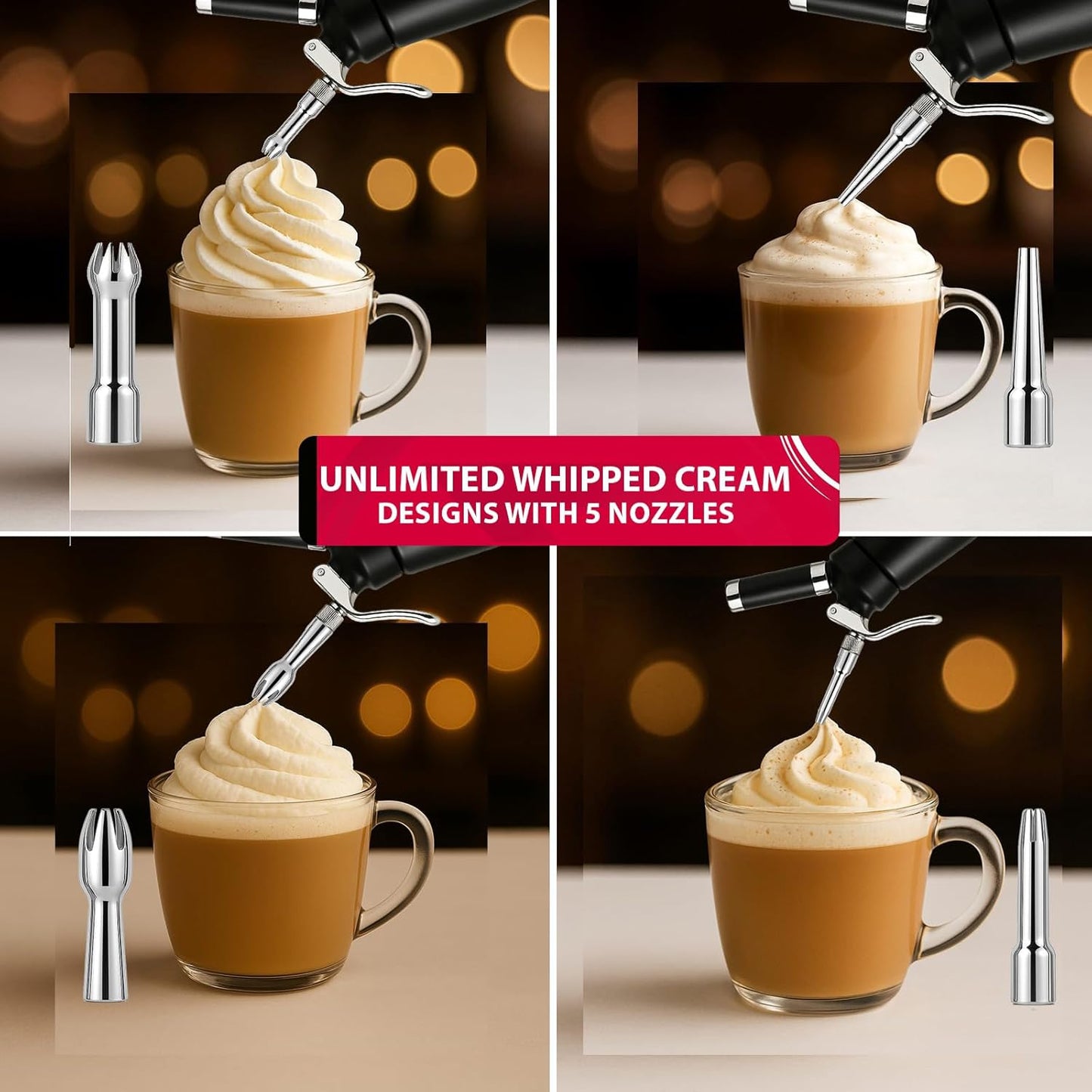 Professional 500ml Whipped Cream Dispenser Set – Aluminum Cream Whipper with 5 Decorating Nozzles & Cleaning Brushes (Heavy Duty Dessert Maker)