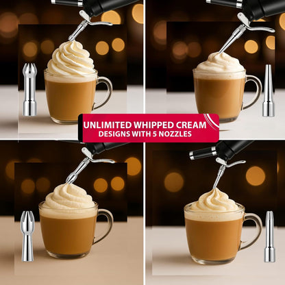 Professional 500ml Whipped Cream Dispenser Set – Aluminum Cream Whipper with 5 Decorating Nozzles & Cleaning Brushes (Heavy Duty Dessert Maker)