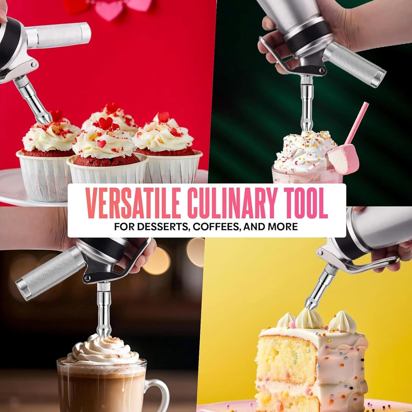 Professional 500ml Whipped Cream Dispenser with Silicone Grip – Heavy Duty Aluminum Cream Whipper Set with 6 Decorating Tips & Cleaning Brushes